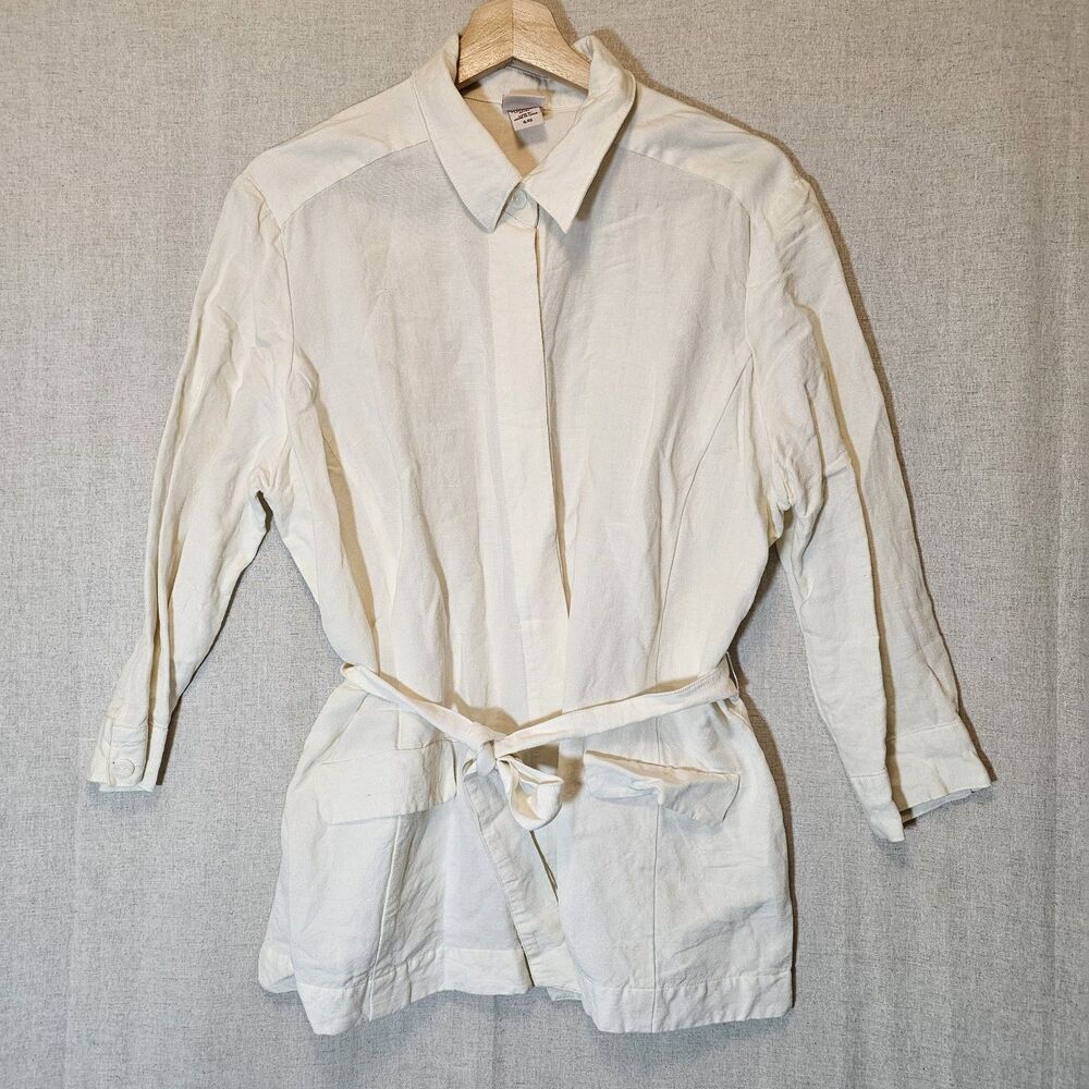 Covington Womens Extra Large XL Blazer Ivory Linen Blend Long Sleeve Jacket
